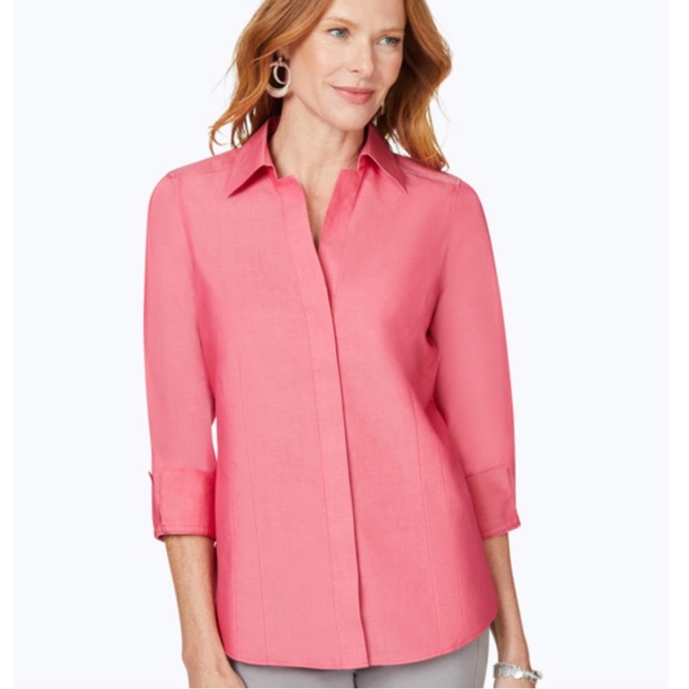Foxcroft Taylor Essential Pinpoint Non Iron Shirt Pink Size 14